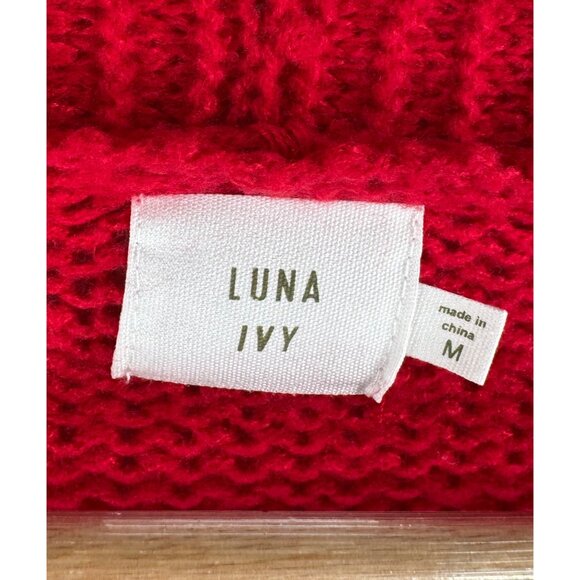 Luna Ivy 3D ribbon chunky knit cardigan red cottage core sz M - Picture 2 of 7